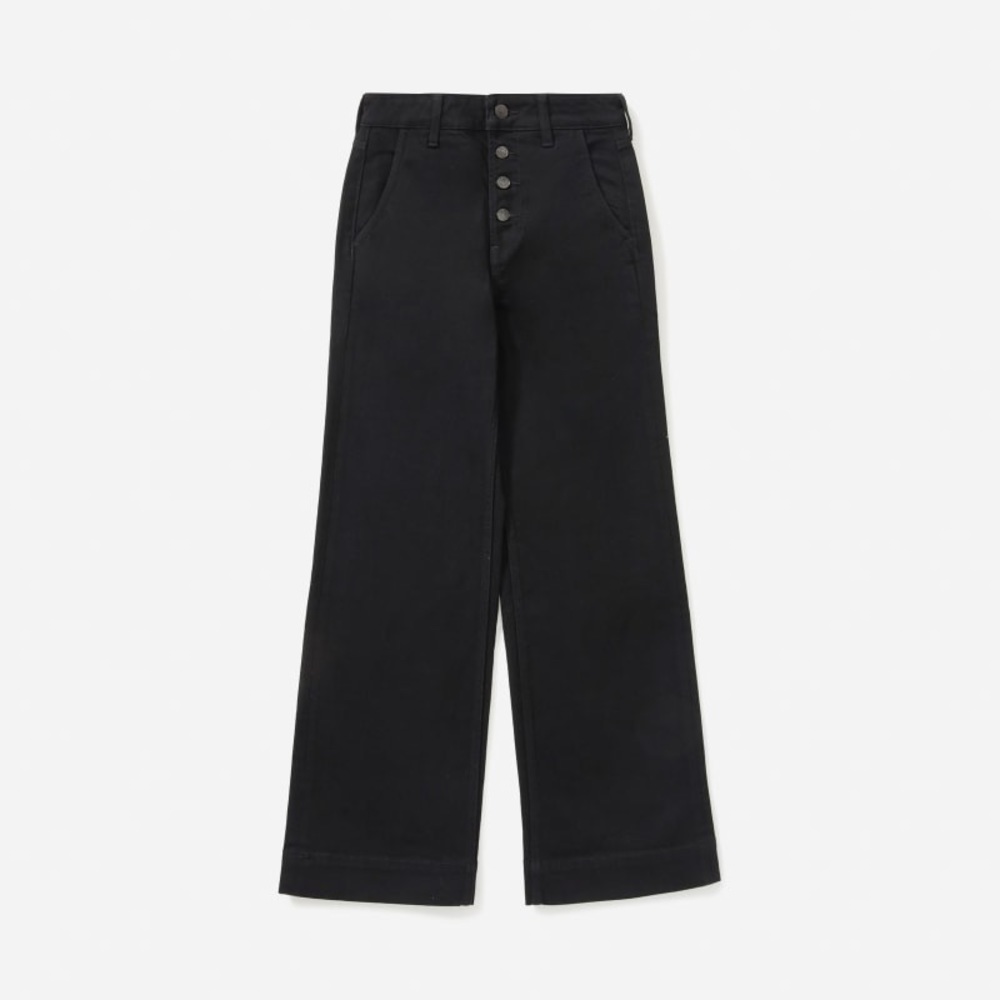 Button-fly wide leg jean
